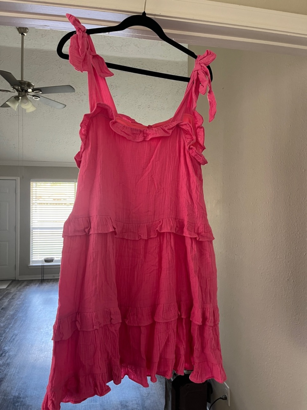 Bright Pink Ruffled Tie-Shoulder Sundress